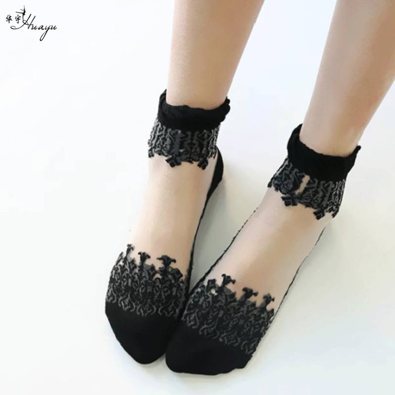 Black lace-side socks